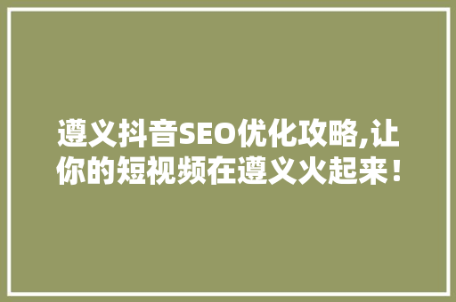 遵义抖音SEO优化攻略,让你的短视频在遵义火起来！