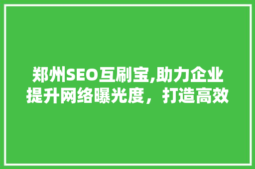 郑州SEO互刷宝,助力企业提升网络曝光度，打造高效营销步骤