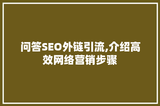 问答SEO外链引流,介绍高效网络营销步骤