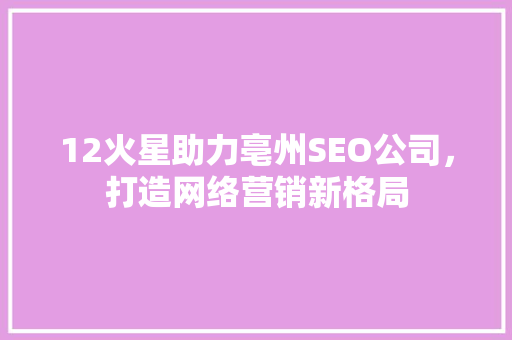 12火星助力亳州SEO公司，打造网络营销新格局
