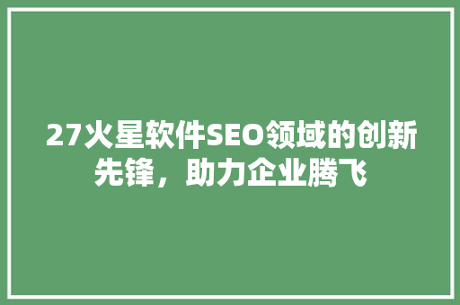 27火星软件SEO领域的创新先锋，助力企业腾飞