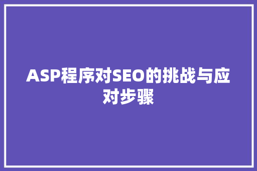 ASP程序对SEO的挑战与应对步骤