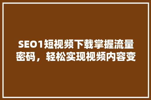SEO1短视频下载掌握流量密码，轻松实现视频内容变现  第1张