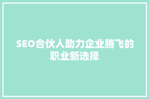 SEO合伙人助力企业腾飞的职业新选择