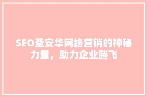 SEO圣安华网络营销的神秘力量，助力企业腾飞