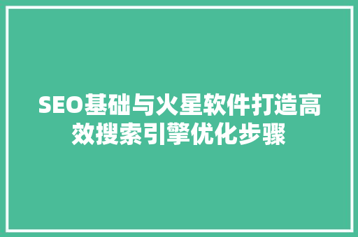 SEO基础与火星软件打造高效搜索引擎优化步骤