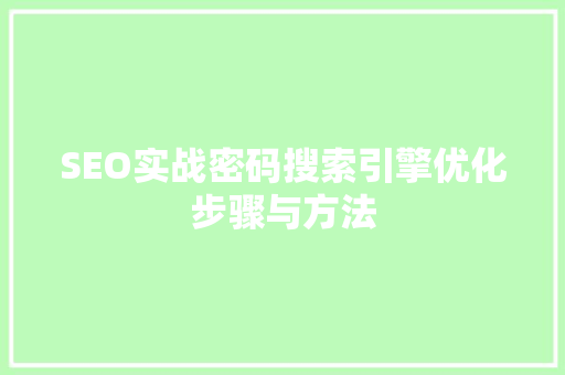 SEO实战密码搜索引擎优化步骤与方法