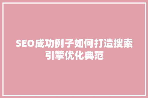 SEO成功例子如何打造搜索引擎优化典范