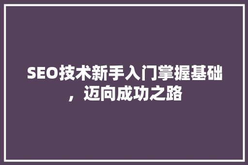 SEO技术新手入门掌握基础，迈向成功之路