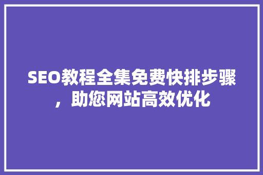 SEO教程全集免费快排步骤，助您网站高效优化
