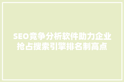 SEO竞争分析软件助力企业抢占搜索引擎排名制高点