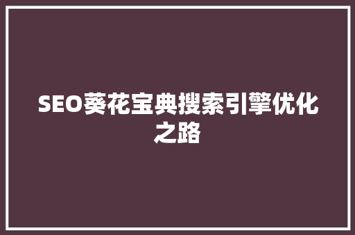 SEO葵花宝典搜索引擎优化之路