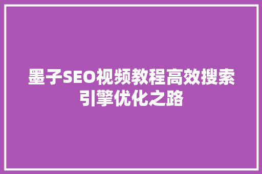 墨子SEO视频教程高效搜索引擎优化之路