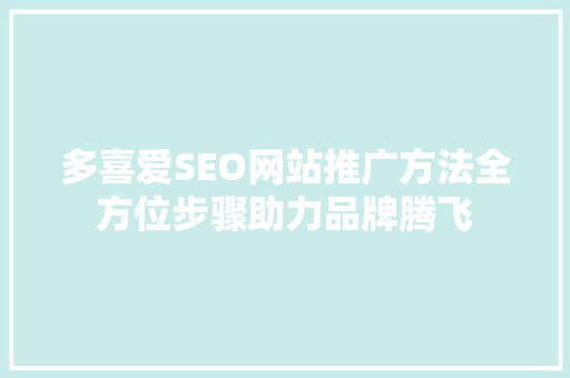 多喜爱SEO网站推广方法全方位步骤助力品牌腾飞