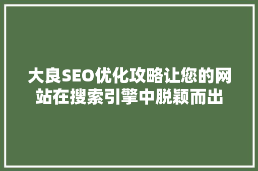 大良SEO优化攻略让您的网站在搜索引擎中脱颖而出