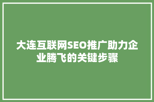 大连互联网SEO推广助力企业腾飞的关键步骤