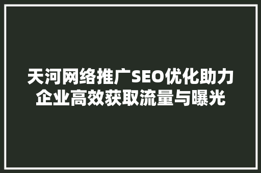 天河网络推广SEO优化助力企业高效获取流量与曝光