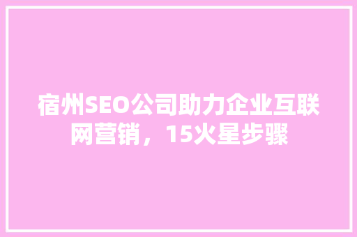 宿州SEO公司助力企业互联网营销，15火星步骤