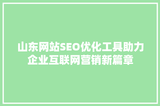 山东网站SEO优化工具助力企业互联网营销新篇章