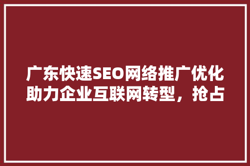 广东快速SEO网络推广优化助力企业互联网转型，抢占市场先机