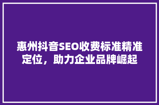 惠州抖音SEO收费标准精准定位，助力企业品牌崛起  第1张