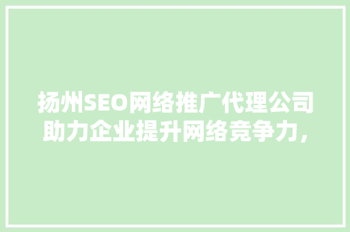 扬州SEO网络推广代理公司助力企业提升网络竞争力，抢占市场先机