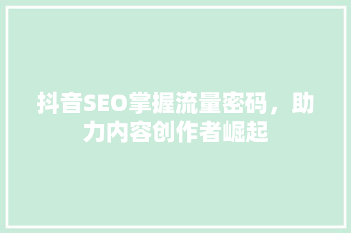 抖音SEO掌握流量密码，助力内容创作者崛起