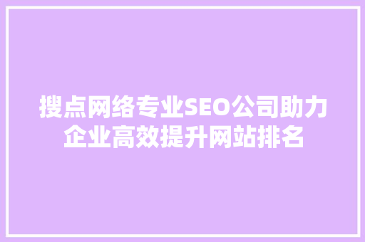 搜点网络专业SEO公司助力企业高效提升网站排名
