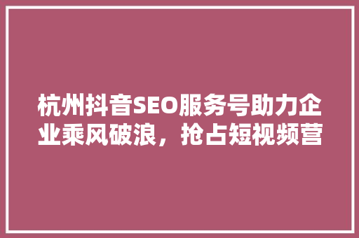 杭州抖音SEO服务号助力企业乘风破浪，抢占短视频营销高地