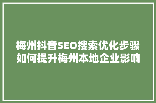 梅州抖音SEO搜索优化步骤如何提升梅州本地企业影响力