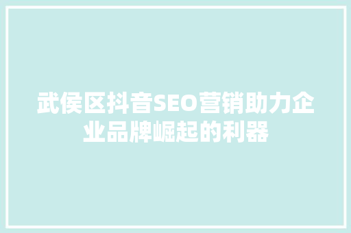武侯区抖音SEO营销助力企业品牌崛起的利器