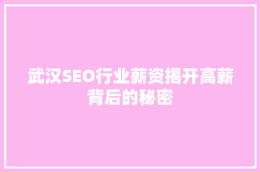 武汉SEO行业薪资揭开高薪背后的秘密