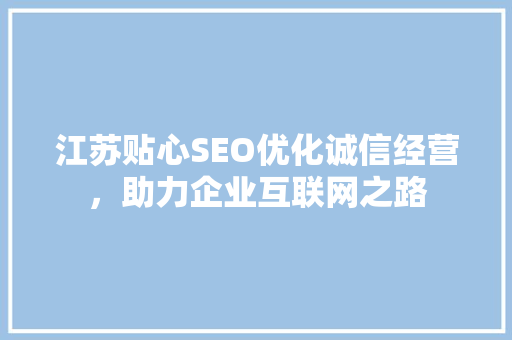 江苏贴心SEO优化诚信经营，助力企业互联网之路