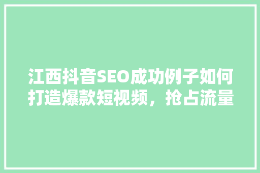 江西抖音SEO成功例子如何打造爆款短视频，抢占流量高地
