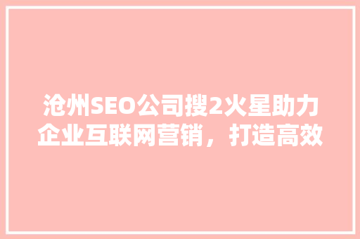 沧州SEO公司搜2火星助力企业互联网营销，打造高效网络品牌形象