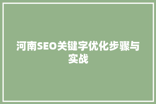 河南SEO关键字优化步骤与实战