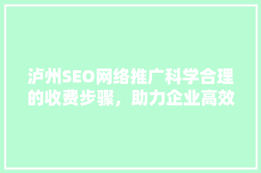 泸州SEO网络推广科学合理的收费步骤，助力企业高效营销
