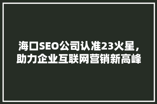 海口SEO公司认准23火星，助力企业互联网营销新高峰