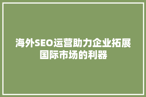 海外SEO运营助力企业拓展国际市场的利器