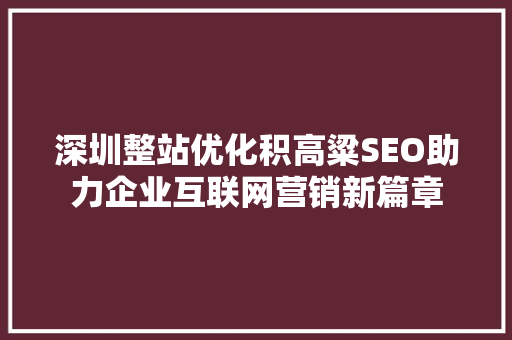 深圳整站优化积高粱SEO助力企业互联网营销新篇章