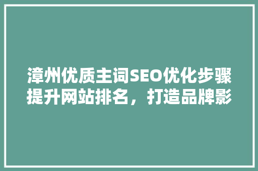 漳州优质主词SEO优化步骤提升网站排名，打造品牌影响力