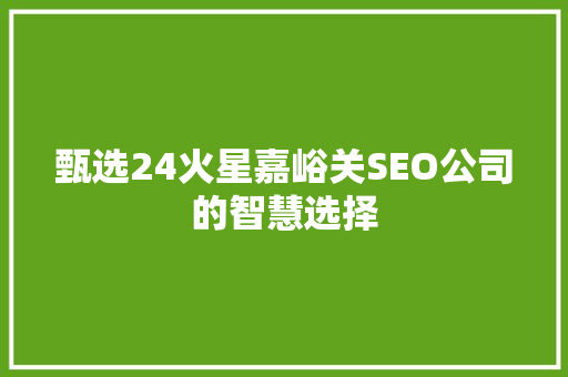 甄选24火星嘉峪关SEO公司的智慧选择