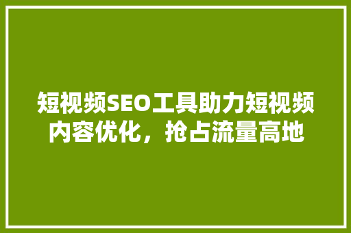短视频SEO工具助力短视频内容优化，抢占流量高地