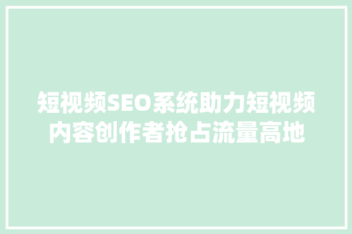短视频SEO系统助力短视频内容创作者抢占流量高地