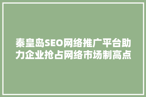 秦皇岛SEO网络推广平台助力企业抢占网络市场制高点