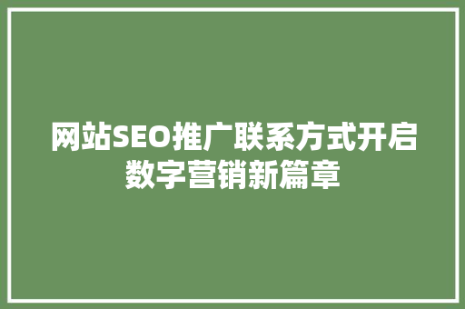 网站SEO推广联系方式开启数字营销新篇章