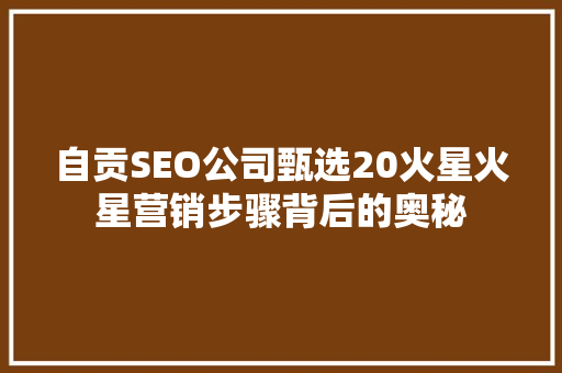 自贡SEO公司甄选20火星火星营销步骤背后的奥秘