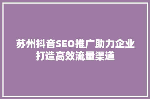 苏州抖音SEO推广助力企业打造高效流量渠道