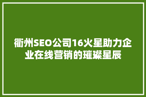 衢州SEO公司16火星助力企业在线营销的璀璨星辰