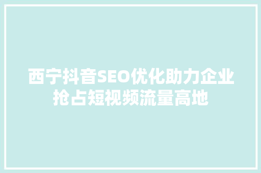 西宁抖音SEO优化助力企业抢占短视频流量高地